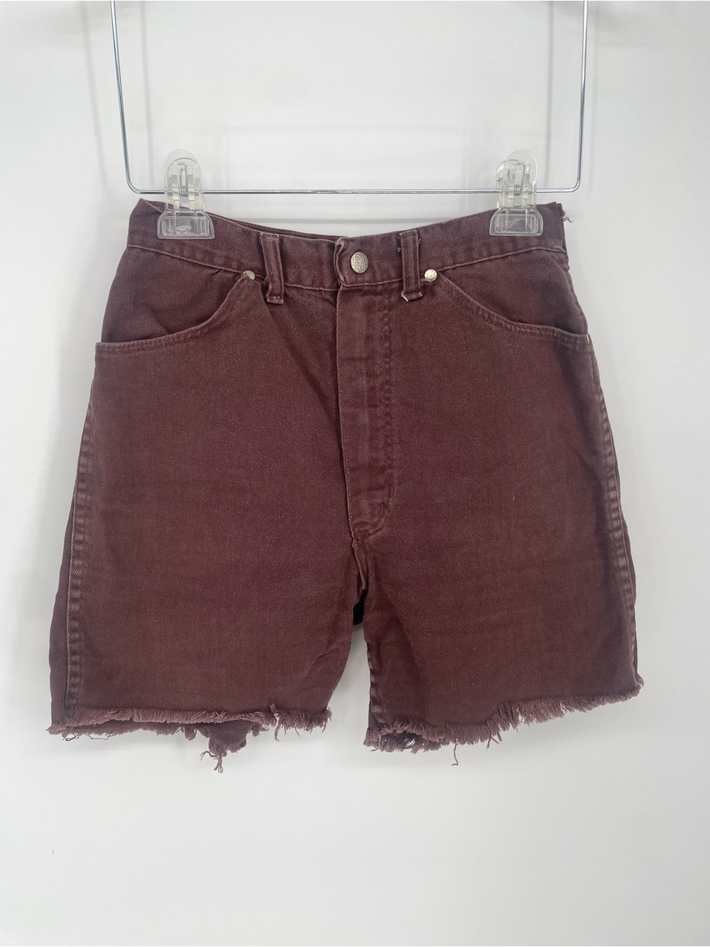 60s 70s Brown Maroon Toned Raw Hem High Waisted Cut Off Vintage Shorts